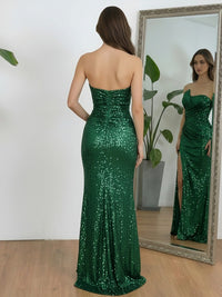 Ruched Asymmetrical Neck Sheath Floor-Length Evening Dresses with Sequin