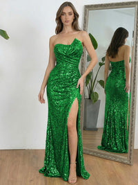 Ruched Asymmetrical Neck Sheath Floor-Length Evening Dresses with Sequin