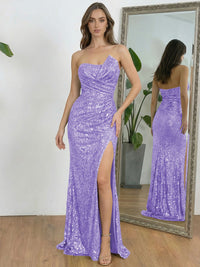 Ruched Asymmetrical Neck Sheath Floor-Length Evening Dresses with Sequin