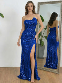 Ruched Asymmetrical Neck Sheath Floor-Length Evening Dresses with Sequin