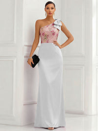 One Shoulder Sheath Floor-Length Evening Dresses with Floral Appliques