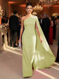 One Shoulder Sheath Chiffon Drape Floor-Length Evening Dresses with Appliques