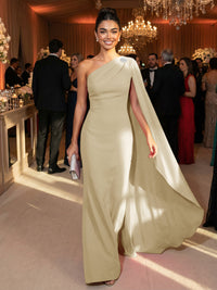 One Shoulder Sheath Chiffon Drape Floor-Length Evening Dresses with Appliques