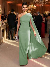 One Shoulder Sheath Chiffon Drape Floor-Length Evening Dresses with Appliques