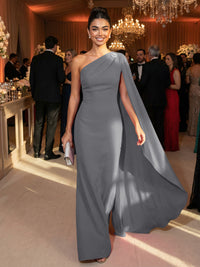One Shoulder Sheath Chiffon Drape Floor-Length Evening Dresses with Appliques