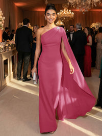 One Shoulder Sheath Chiffon Drape Floor-Length Evening Dresses with Appliques