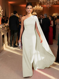 One Shoulder Sheath Chiffon Drape Floor-Length Evening Dresses with Appliques