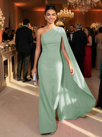 One Shoulder Sheath Chiffon Drape Floor-Length Evening Dresses with Appliques