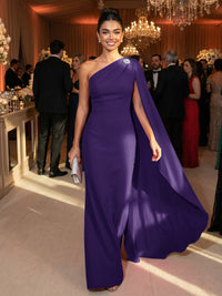 One Shoulder Sheath Chiffon Drape Floor-Length Evening Dresses with Appliques