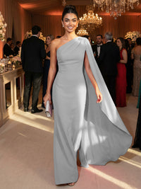One Shoulder Sheath Chiffon Drape Floor-Length Evening Dresses with Appliques