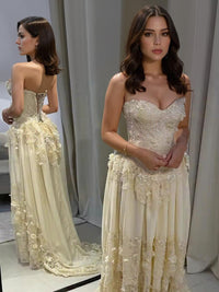 Strapless Sweetheart A-Line Floor-Length Evening Dresses with Appliques