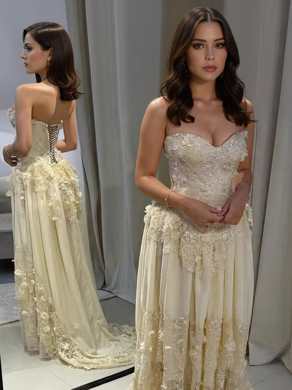 Strapless Sweetheart A-Line Floor-Length Evening Dresses with Appliques