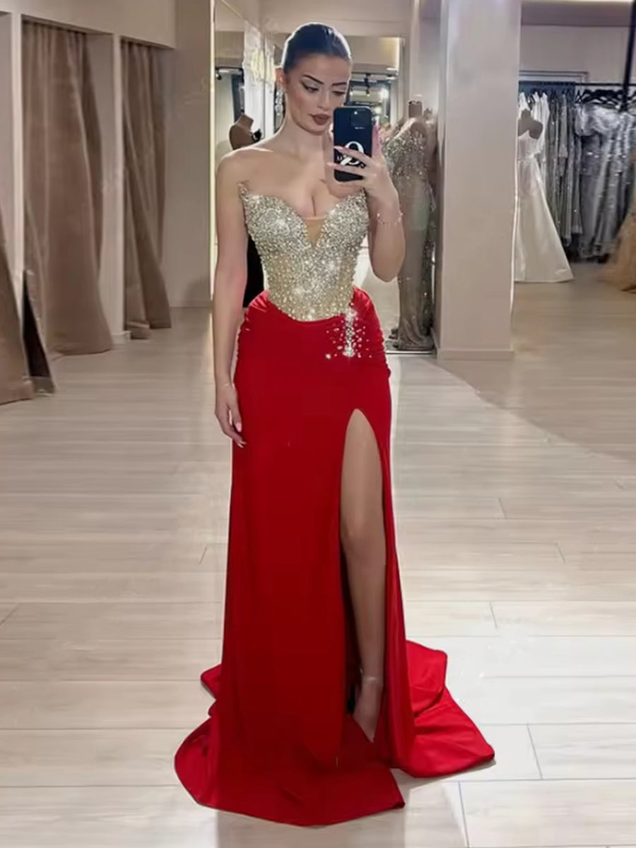 Strapless Sweetheart Sheath Floor-Length Evening Dresses with Sequin