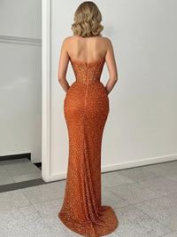 Ruffle Asymmetrical Neck Sheath Floor-Length Evening Dresses with Sequin