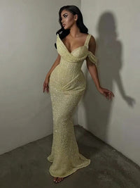 Sequin Asymmetrical Neck Mermaid Floor-Length Evening Dresses