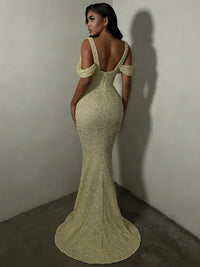Sequin Asymmetrical Neck Mermaid Floor-Length Evening Dresses