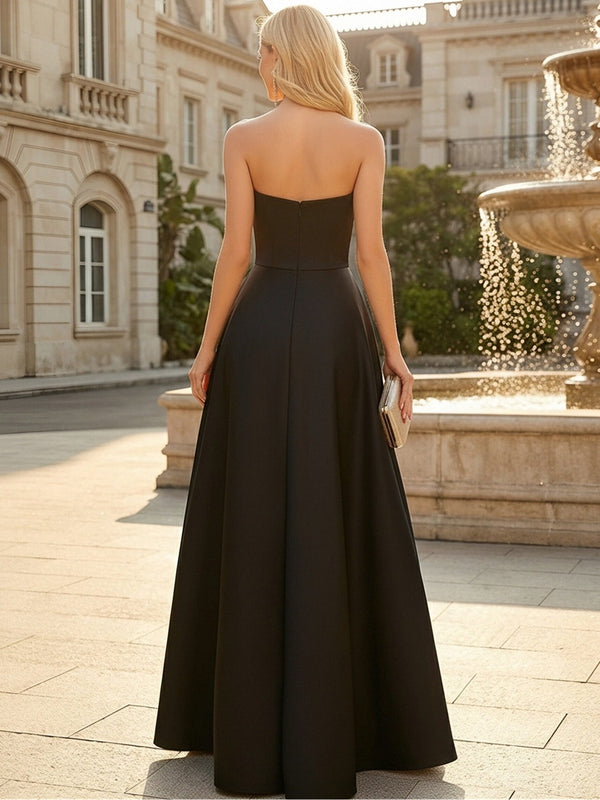 Sparkly Tulle & Satin Strapless A-Line Floor-Length Evening Dresses