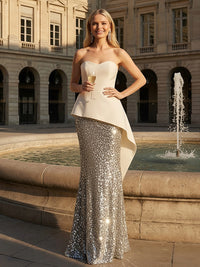 Sparkly Tulle & Satin Strapless Mermaid Floor-Length Evening Dresses