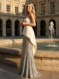 Sparkly Tulle & Satin Strapless Mermaid Floor-Length Evening Dresses