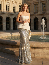 Sparkly Tulle & Satin Strapless Mermaid Floor-Length Evening Dresses