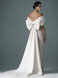 Mermaid Off Shoulder Asymmetrical Sleeve Sequin Floor-Length Evening Dresses with Bow