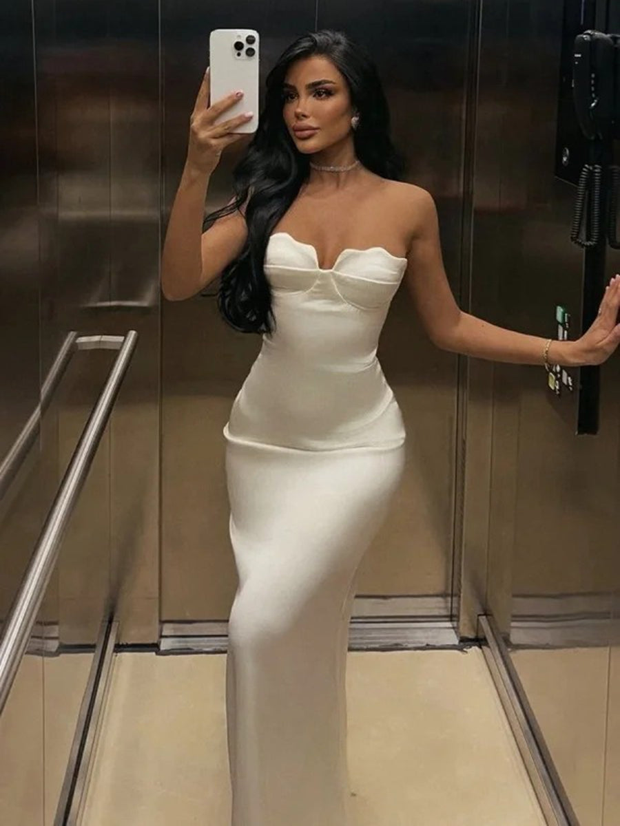 Sheath Strapless Sweetheart Satin Long Evening Dress