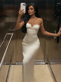 Sheath Strapless Sweetheart Satin Long Evening Dress
