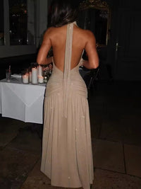 Sparkly Sheath Plunging Neck Split Floor-Length Evening Dresses with Scarf