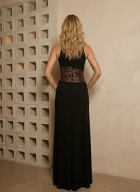 Bodycon Mermaid Scoop Neck Mixed Maxi Evening Dress with Sequin