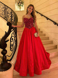 Sweetheart Strapless A-Line Floor-Length Evening Dresses with Sequin & Satin