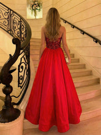 Sweetheart Strapless A-Line Floor-Length Evening Dresses with Sequin & Satin