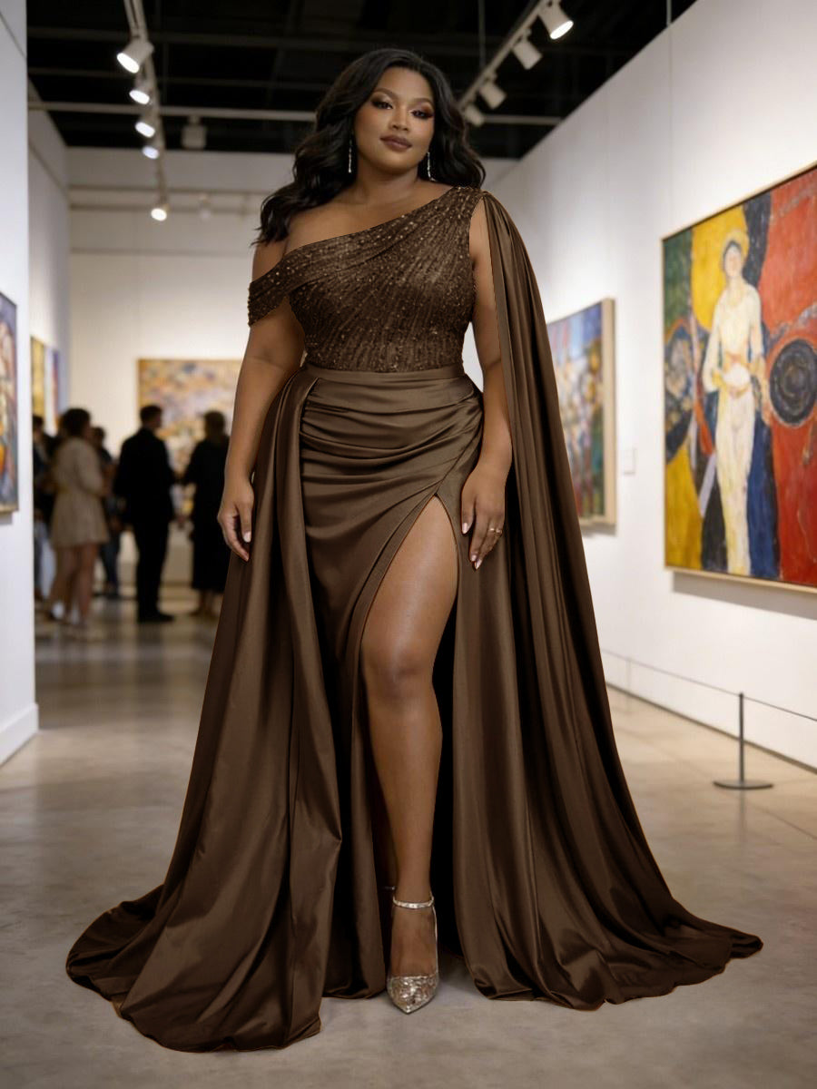 Satin Sheath Off-Shoulder Long Evening Dresses for Plus Size Women with Drape Ruched Prom Gown