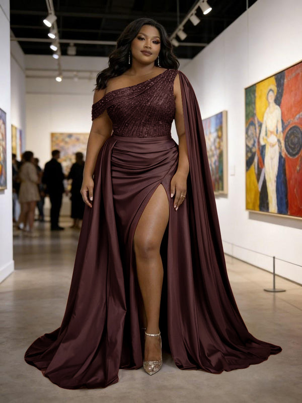 Satin Sheath Off-Shoulder Long Evening Dresses for Plus Size Women with Drape Ruched Prom Gown