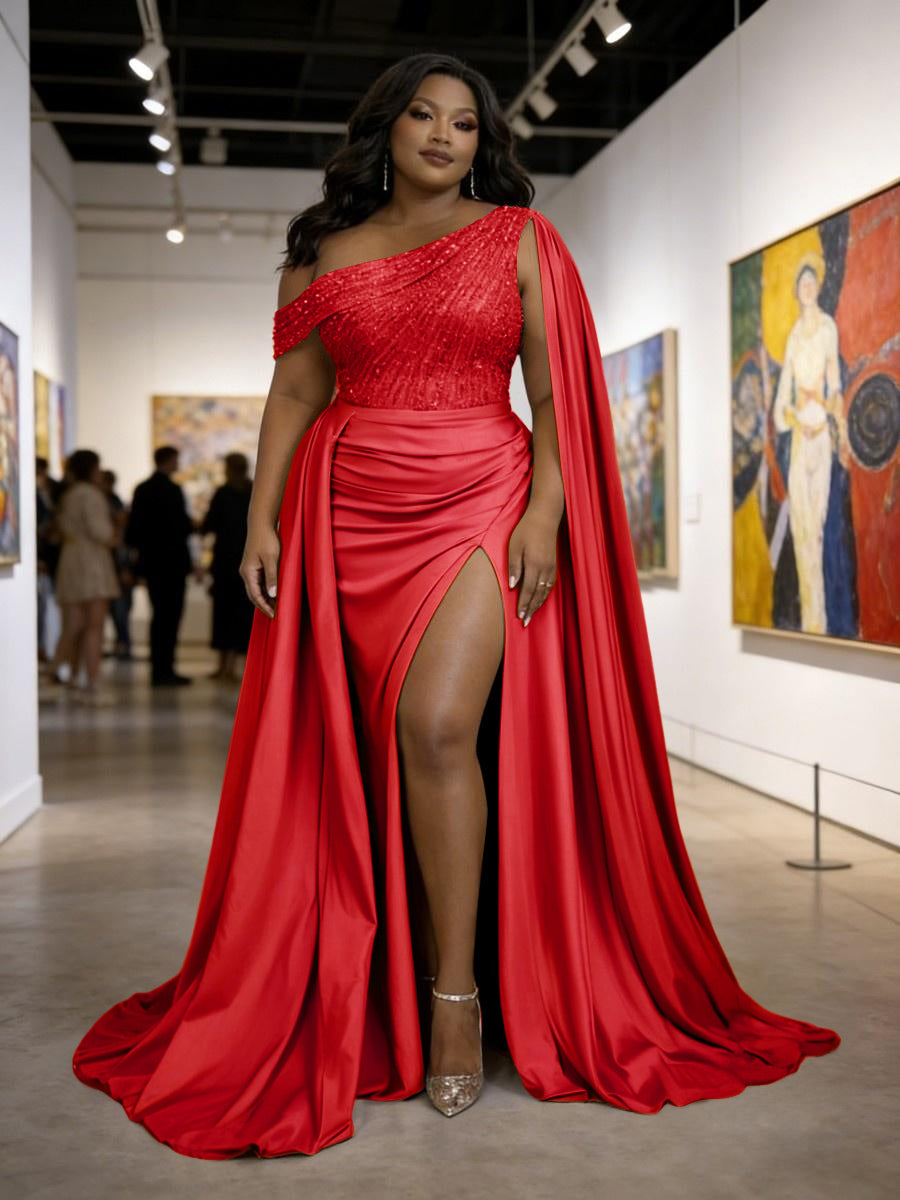 Satin Sheath Off-Shoulder Long Evening Dresses for Plus Size Women with Drape Ruched Prom Gown