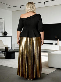 Two-Piece A-Line Sparkly Pleated Satin 3/4 Sleeve Ankle-Length Evening Dresses