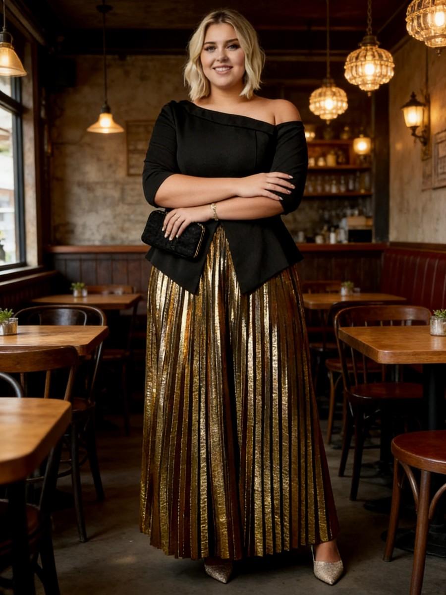Two-Piece A-Line Sparkly Pleated Satin 3/4 Sleeve Ankle-Length Evening Dresses