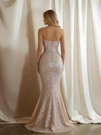 Mermaid Bodycon Strapless Sparkly Mixed Long Evening Dresses Sequin Gown