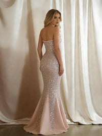 Mermaid Bodycon Strapless Sparkly Mixed Long Evening Dresses Sequin Gown