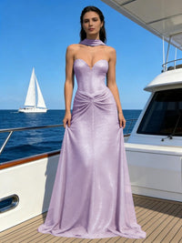 Sheath Strapless Sparkly Sequin Long Evening Dresses Sweetheart Gown with Scarf