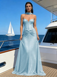 Sheath Strapless Sparkly Sequin Long Evening Dresses Sweetheart Gown with Scarf