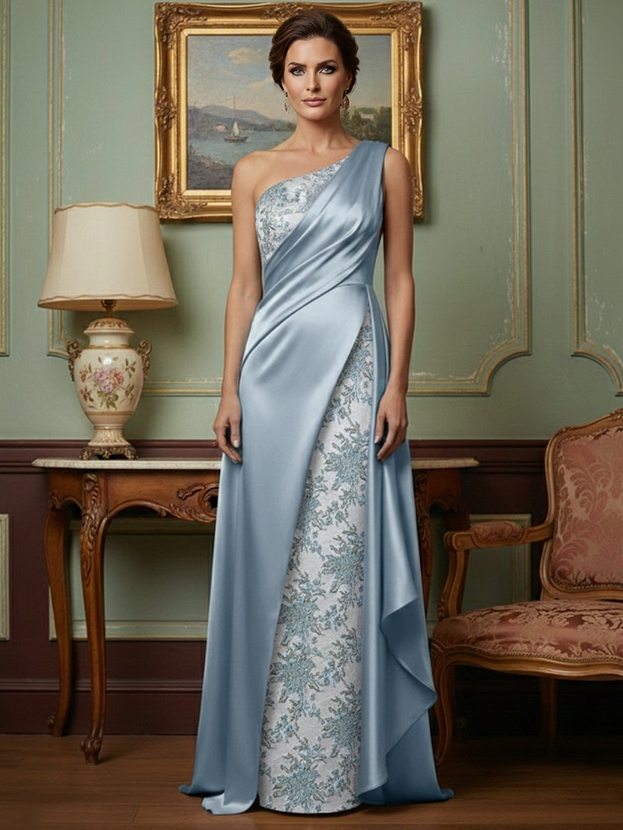 Jacquard Sheath One Shoulder Long Mother of the Bride Dresseswith Train