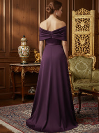 Jacquard Sheath Off-Shoulder Ruched Long Evening Dresses with Train