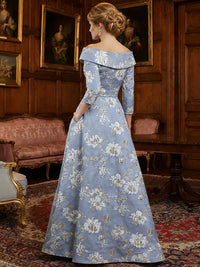 Jacquard A-Line 3/4 Sleeve Long Evening Dresses Shirt Formal Dress