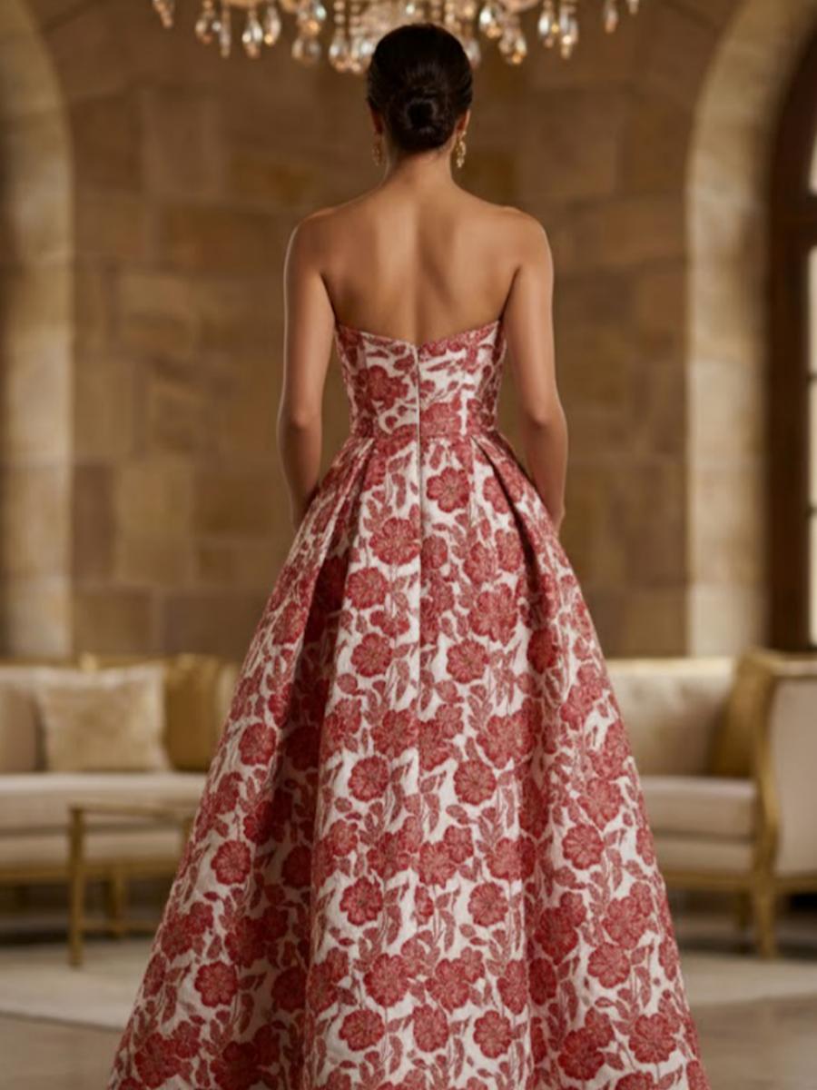 Jacquard A-Line Sweetheart Ruched Maxi Formal Evening Dresses with Pockets