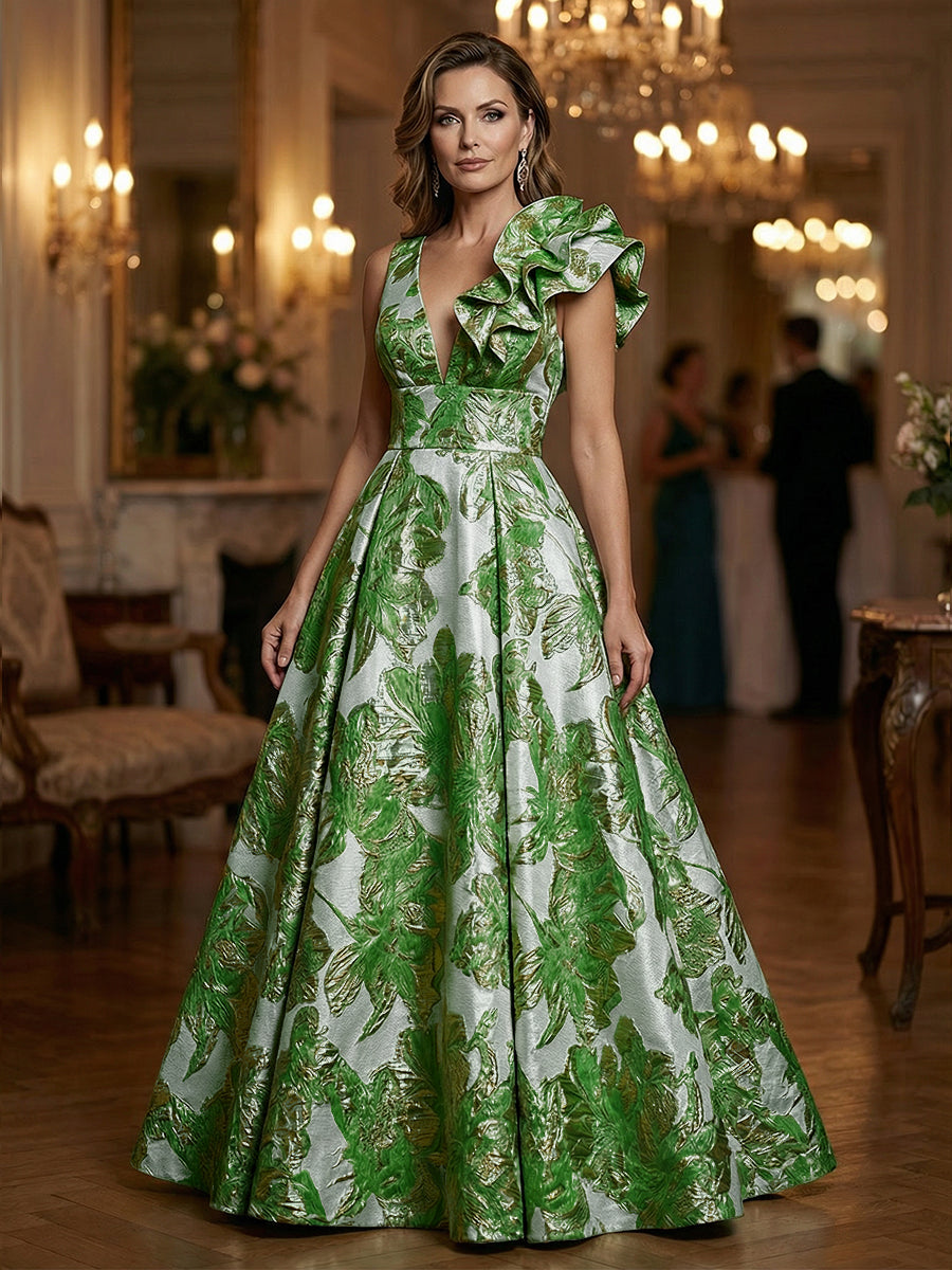 green emerald velvet dress The Genevieve Hunter Green Floral Jacquard Midi Dress - All Dresses main image 1