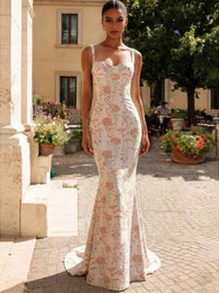 Jacquard Mermaid Sweetheart Neck Maxi Evening Party Dress Spaghetti Strap Formal Gowns