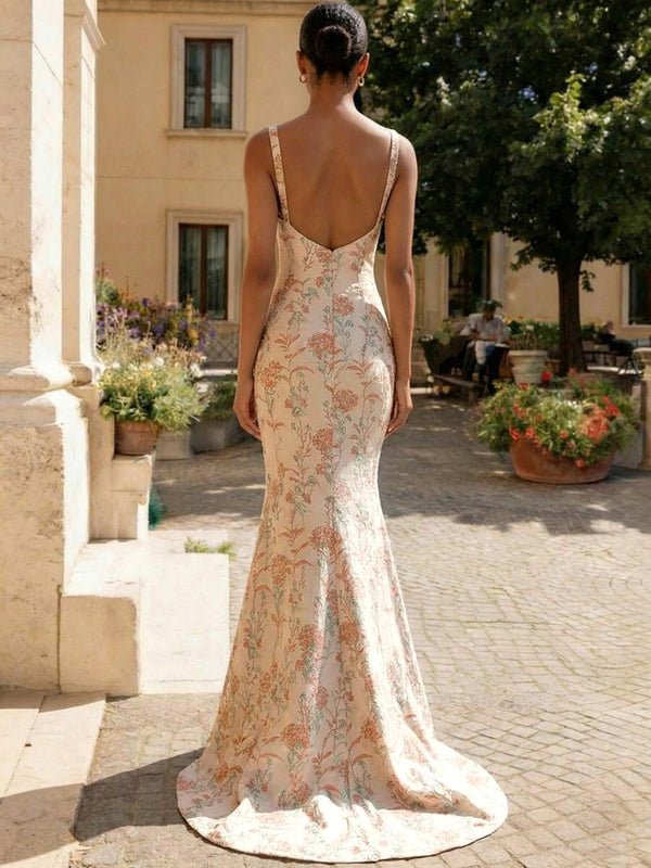 Jacquard Mermaid Sweetheart Neck Maxi Evening Party Dress Spaghetti Strap Formal Gowns