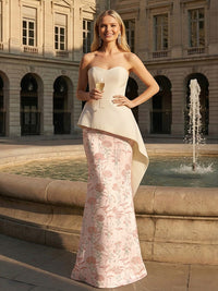Jacquard Mermaid Sweetheart Neck Maxi Evening Party Dress with Asymmetrical Ruffle
