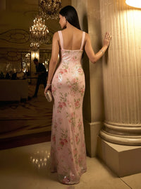 Sheath Spaghetti Straps Sweetheart Tulle Sequin Floral Floor-Length Evening Dresses