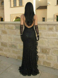 Sheath Spaghetti Straps Sweetheart Tulle Sequin High-Low Evening Dresses